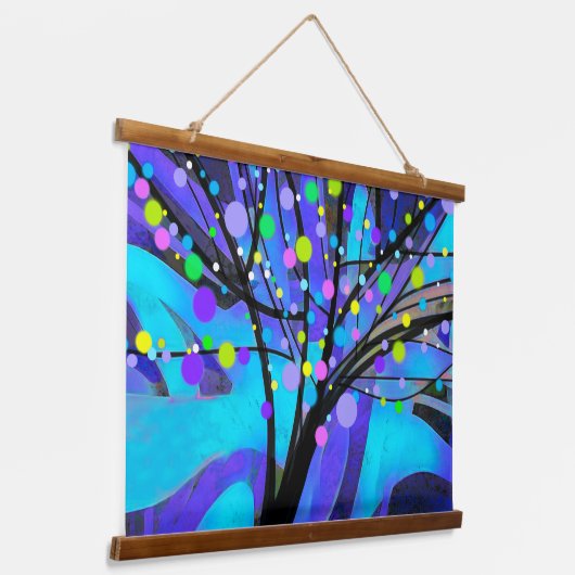 kleurrijk blauw en paars modern kunstboomontwerp hangend wandkleed (Gebogen)
