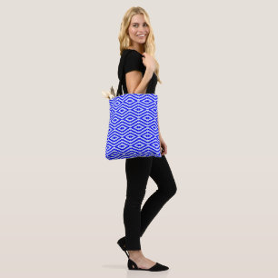 Kleurrijk blauw en wit Kente patroon Tote Bag