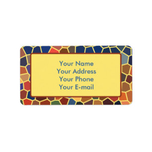 Kleurrijk Blauw Geel Sinaasappel Abstract Funky Mo Etiket