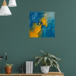 Kleurrijk Blauw & Goud Impasto Abstract Kunst Post Poster