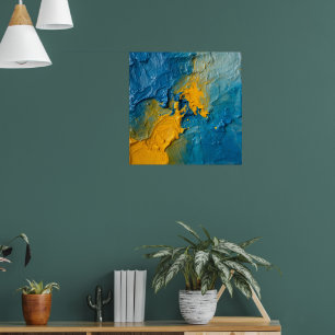 Kleurrijk Blauw & Goud Impasto Abstract Kunst Post Poster