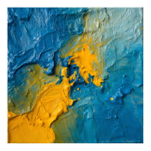 Kleurrijk Blauw & Goud Impasto Abstract Kunst Post