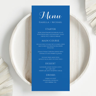 Kleurrijk blauw huwelijksmenu menu