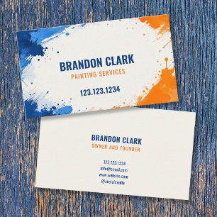 Kleurrijk Blauw & Oranje Spatframe Schilderij Visitekaartje