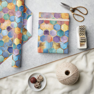 Kleurrijk Blauw Paars Oranje Geel Verjaardag Cadeaupapier