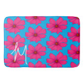Kleurrijk Blauw Roze Bloemen Modern Monogram Badmat (Voorkant)