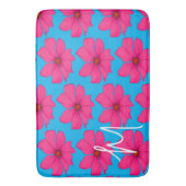 Kleurrijk Blauw Roze Bloemen Modern Monogram Badmat (Voorkant Verticaal)