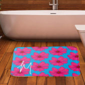 Kleurrijk Blauw Roze Bloemen Modern Monogram Badmat