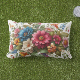 Kleurrijk Blauw Roze Bloemmotief met Groen  Buitenkussen