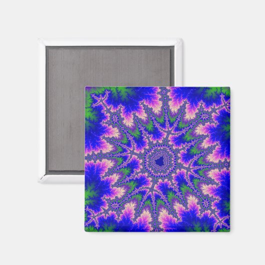 Kleurrijk blauw, roze en groen fractal magneet (Voorkant / Achterkant)