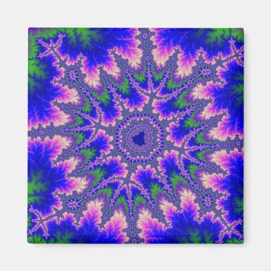 Kleurrijk blauw, roze en groen fractal magneet (Voorkant)