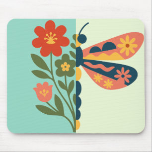 Kleurrijk bloem- en vlinder grafisch ontwerp muismat