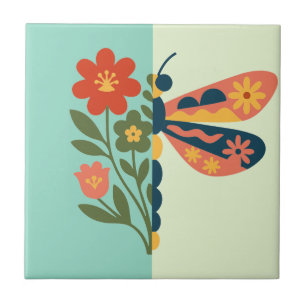 Kleurrijk bloem- en vlinder grafisch ontwerp tegeltje