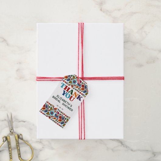 Kleurrijk Bloem Feest Borduurwerk Party Bedankt Cadeaulabel (Met Touw)