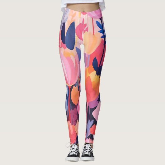 kleurrijk Bloem ontwerp Leggings (Voorkant)