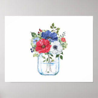 Kleurrijk bloemboeket in glazen pot poster