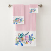 Kleurrijk bloemboeket & roze strepen bad handdoek (Insitu)