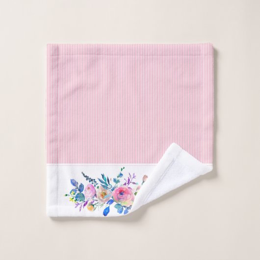 Kleurrijk bloemboeket & roze strepen bad handdoek (Wasdoekje)