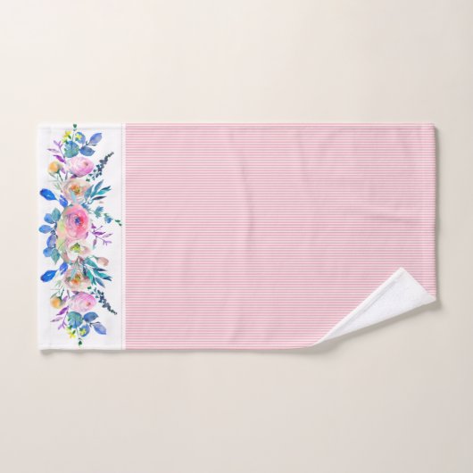 Kleurrijk bloemboeket & roze strepen bad handdoek (Handdoek)