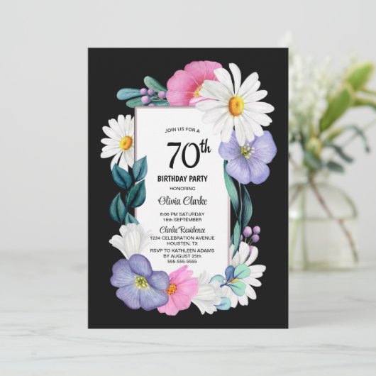 Kleurrijk Bloemen 70e Verjaardagsfeest Kaart (Staand voorkant)