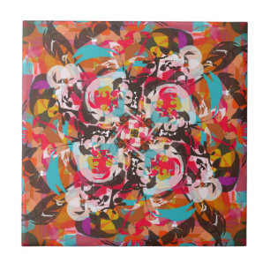 Kleurrijk Bloemen Abstract Design Tegeltje