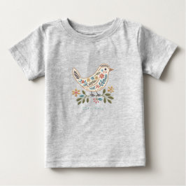 Kleurrijk bloemen baby t-shirt met vogeltje