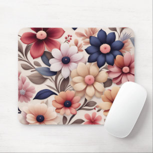 Kleurrijk bloemen- en bladerenpatroon roze muismat