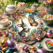 Kleurrijk Bloemen Glas in lood Konijntje Paasfeest Feestdagenkaart