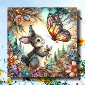 Kleurrijk Bloemen Glas in lood Konijntje Paasfeest Feestdagenkaart