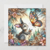 Kleurrijk Bloemen Glas in lood Konijntje Paasfeest Feestdagenkaart (Voorkant)