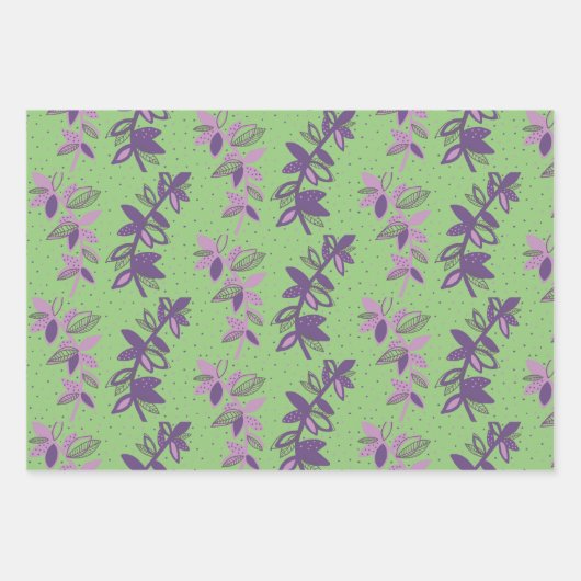 Kleurrijk bloemen, groen en paars verpakkingspapie inpakpapier vel (Voorkant 3)