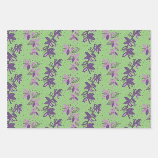 Kleurrijk bloemen, groen en paars verpakkingspapie inpakpapier vel (Voorkant 2)