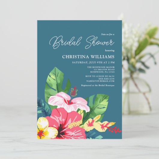 Kleurrijk Bloemen Hibiscus Tropisch Vrijgezellenfe Kaart (Staand voorkant)