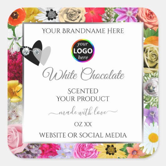 Kleurrijk Bloemen Lijst Witte Product Labels Logo (Voorkant)