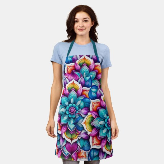 Kleurrijk Bloemen Mandala Medium Schort (Gedragen)