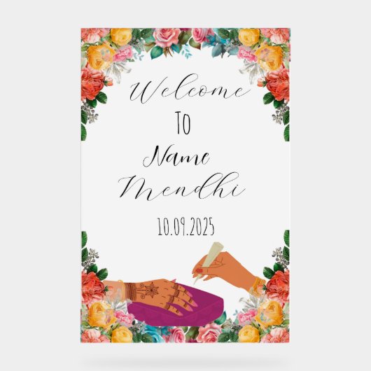 Kleurrijk bloemen Mendhi teken Acryl Bord (Voorkant)