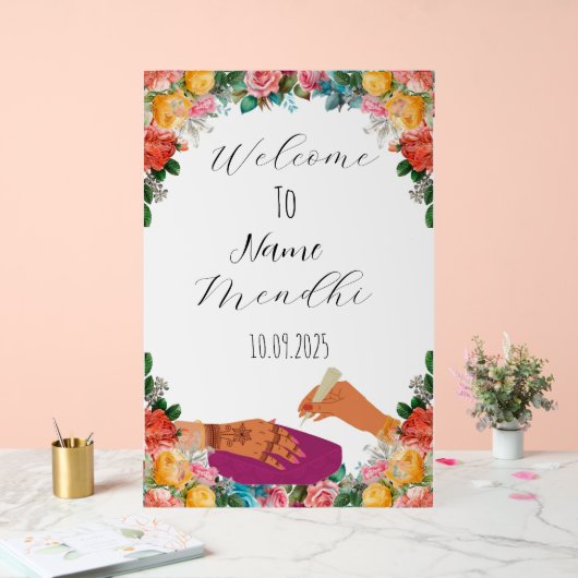 Kleurrijk bloemen Mendhi teken Acryl Bord (Huwelijk)