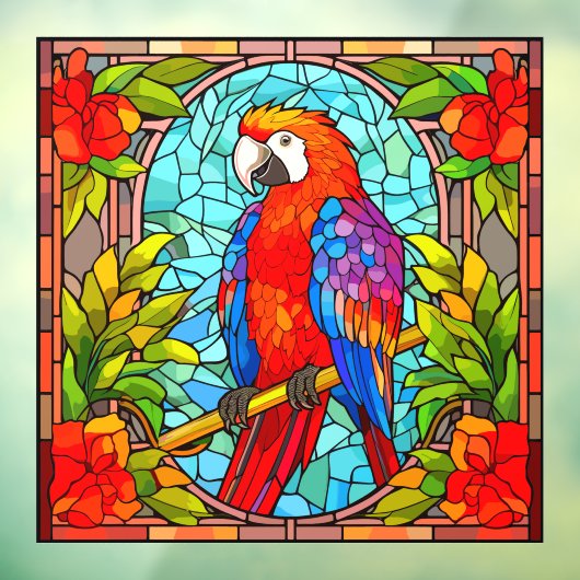 Kleurrijk Bloemen Tropische Parrot Faux Glas in lo Raamsticker (Vel 3)