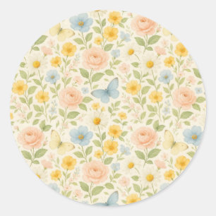 Kleurrijk bloemen vintage patroon met vlinders ronde sticker
