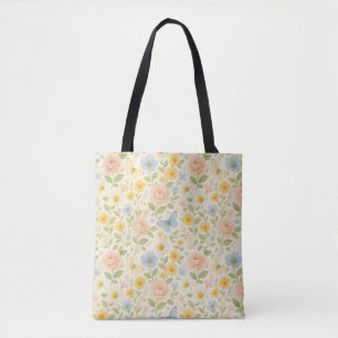 Kleurrijk bloemen vintage patroon met vlinders tote bag