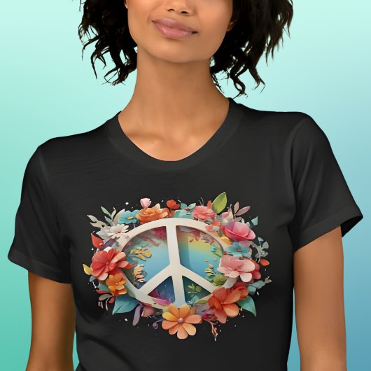 Kleurrijk Bloemen Vredesbord T-shirt