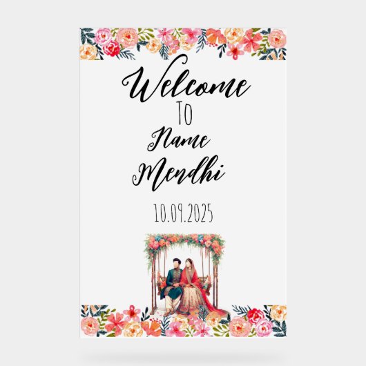 Kleurrijk bloemenacryl Mendhi teken Acryl Bord (Voorkant)