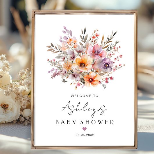 Kleurrijk, Bloemenboeket Baby shower Poster