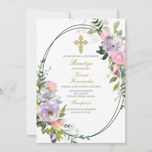 Kleurrijk bloemenboeket Doop Spaans Kaart (Voorkant)