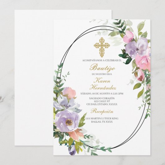 Kleurrijk bloemenboeket Doop Spaans Kaart (Voorkant / Achterkant)