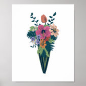 Kleurrijk bloemenboeket in een kegelvormige vaas poster (Voorkant)