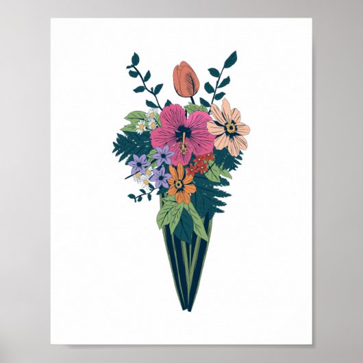 Kleurrijk bloemenboeket in een kegelvormige vaas poster (Voorkant)