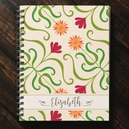 Kleurrijk bloemendamask zonnebloempatroon Mooie vo Notitieboek