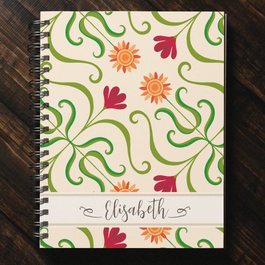 Kleurrijk bloemendamask zonnebloempatroon Mooie vo Notitieboek