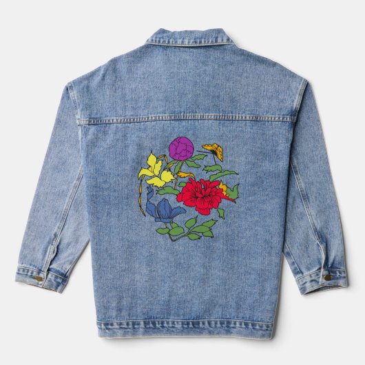 Kleurrijk Bloemendesign Denim Jacket (Achterkant)